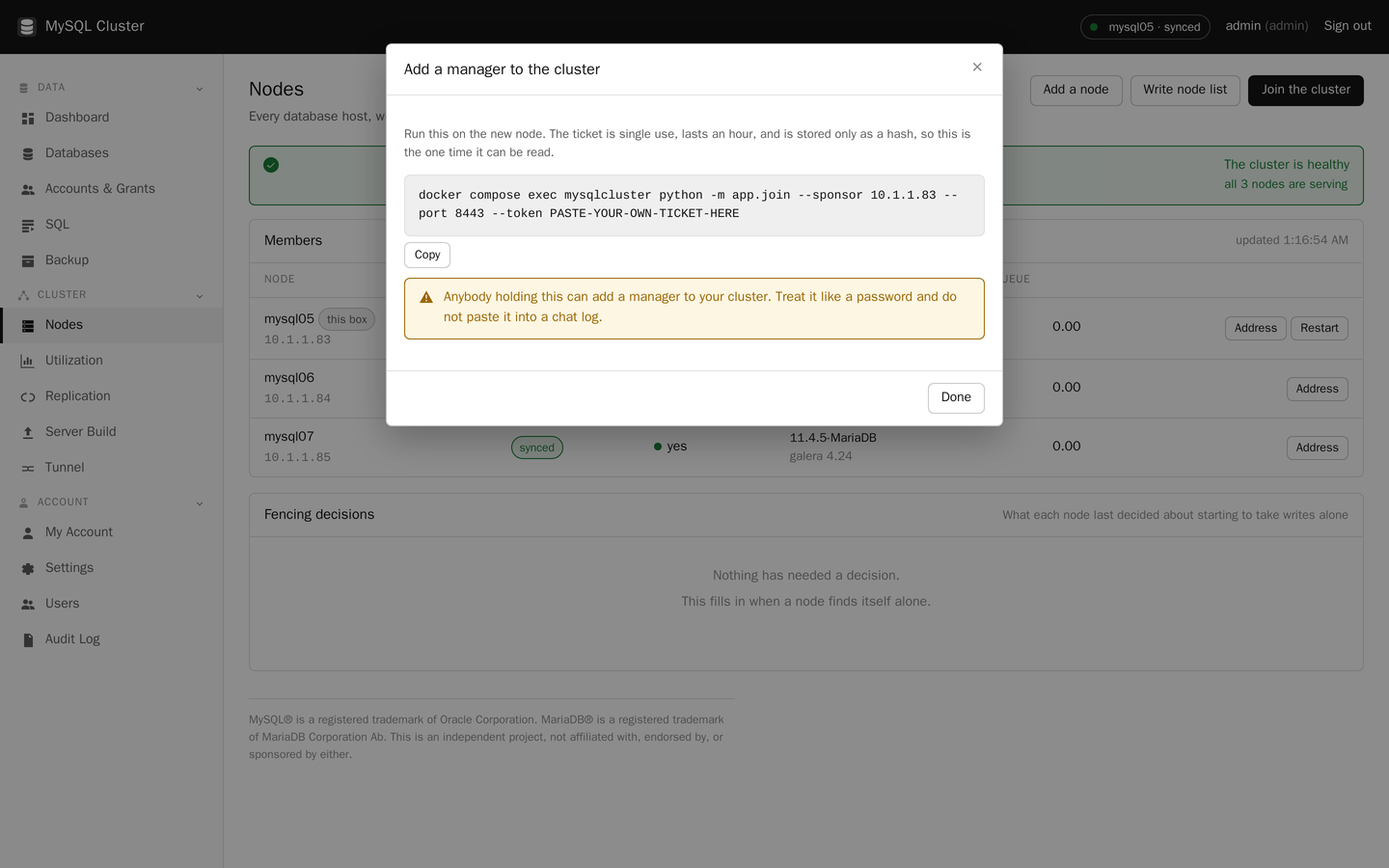Adding a node in MySQL Cluster