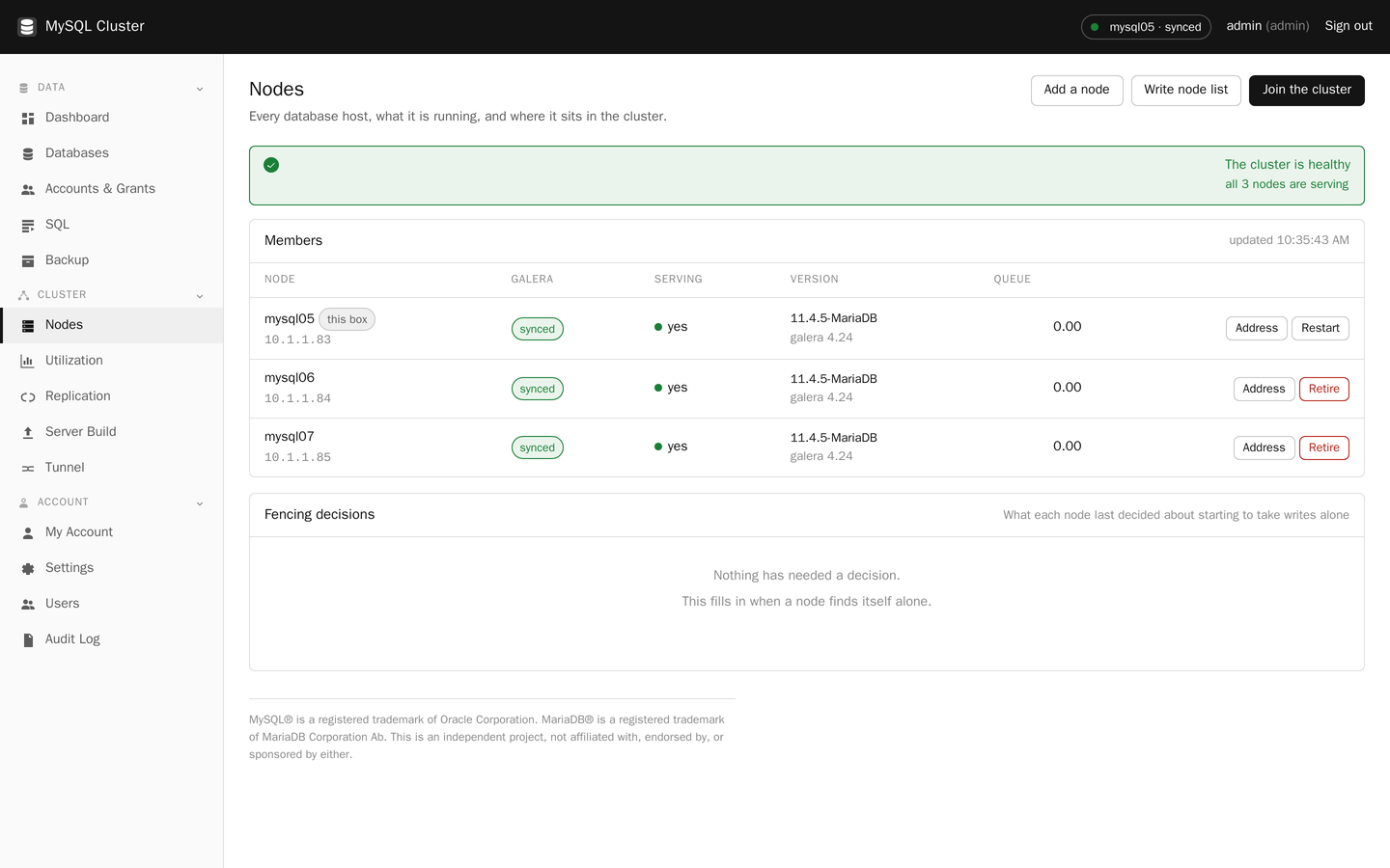 Nodes in MySQL Cluster