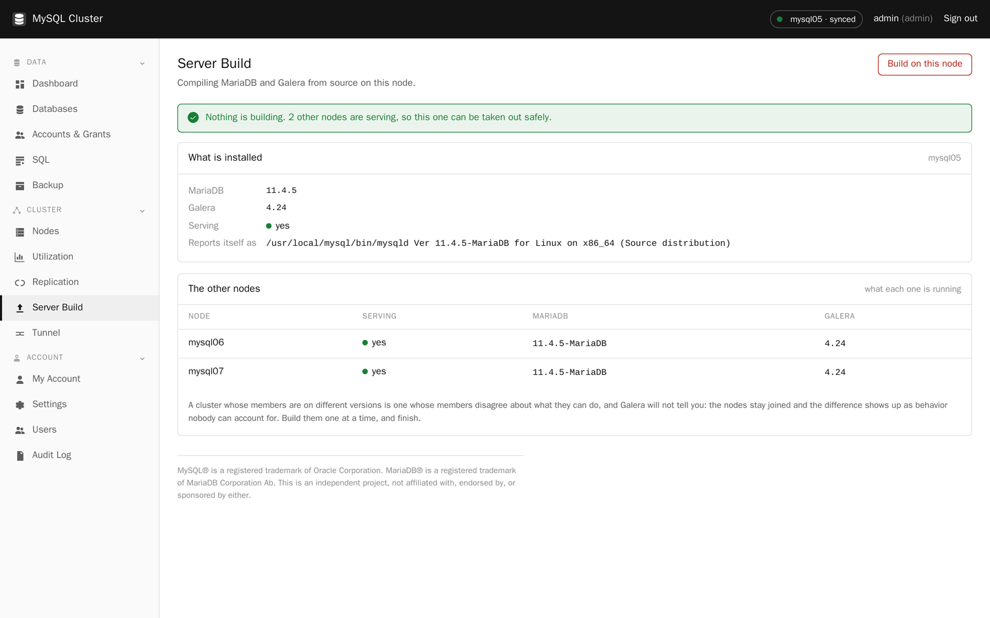 Server Build in MySQL Cluster